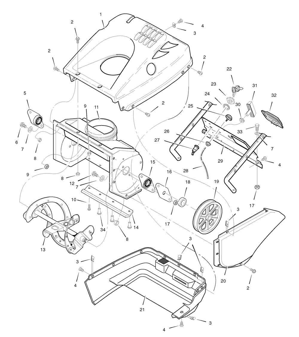 Auger And Control Assembly Diagram and Parts List for 6210540X37NA-5021E 2007 Briggs and Stratton Snow Blower